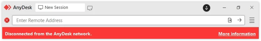 Screenshot showing the “Disconnected from the AnyDesk network” error message in AnyDesk