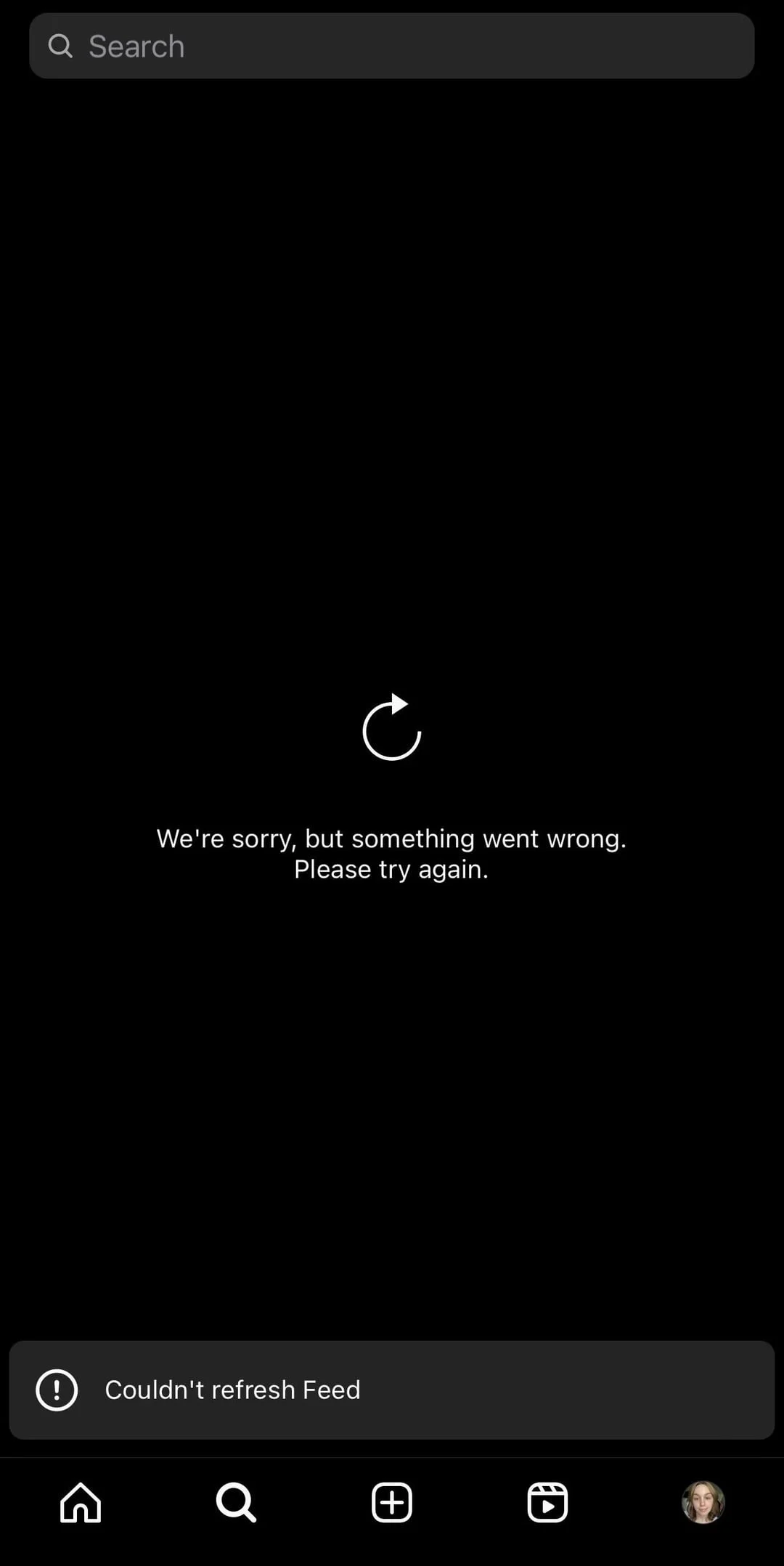 Instagram error message saying “We’re sorry, but something went wrong. Please try again later” displayed on screen