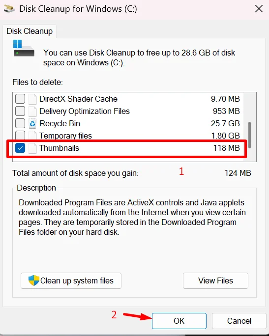 Clearing the Windows thumbnail cache using the Disk Cleanup utility