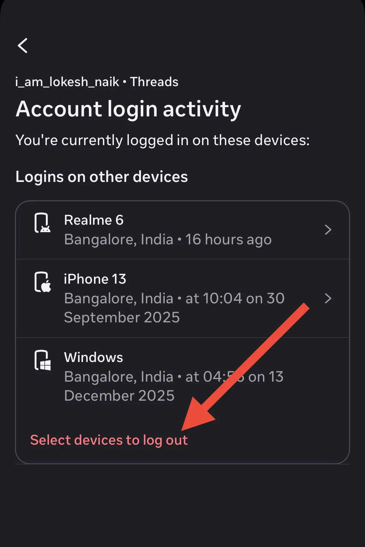 Choose the computer you want to sign out of in Facebook