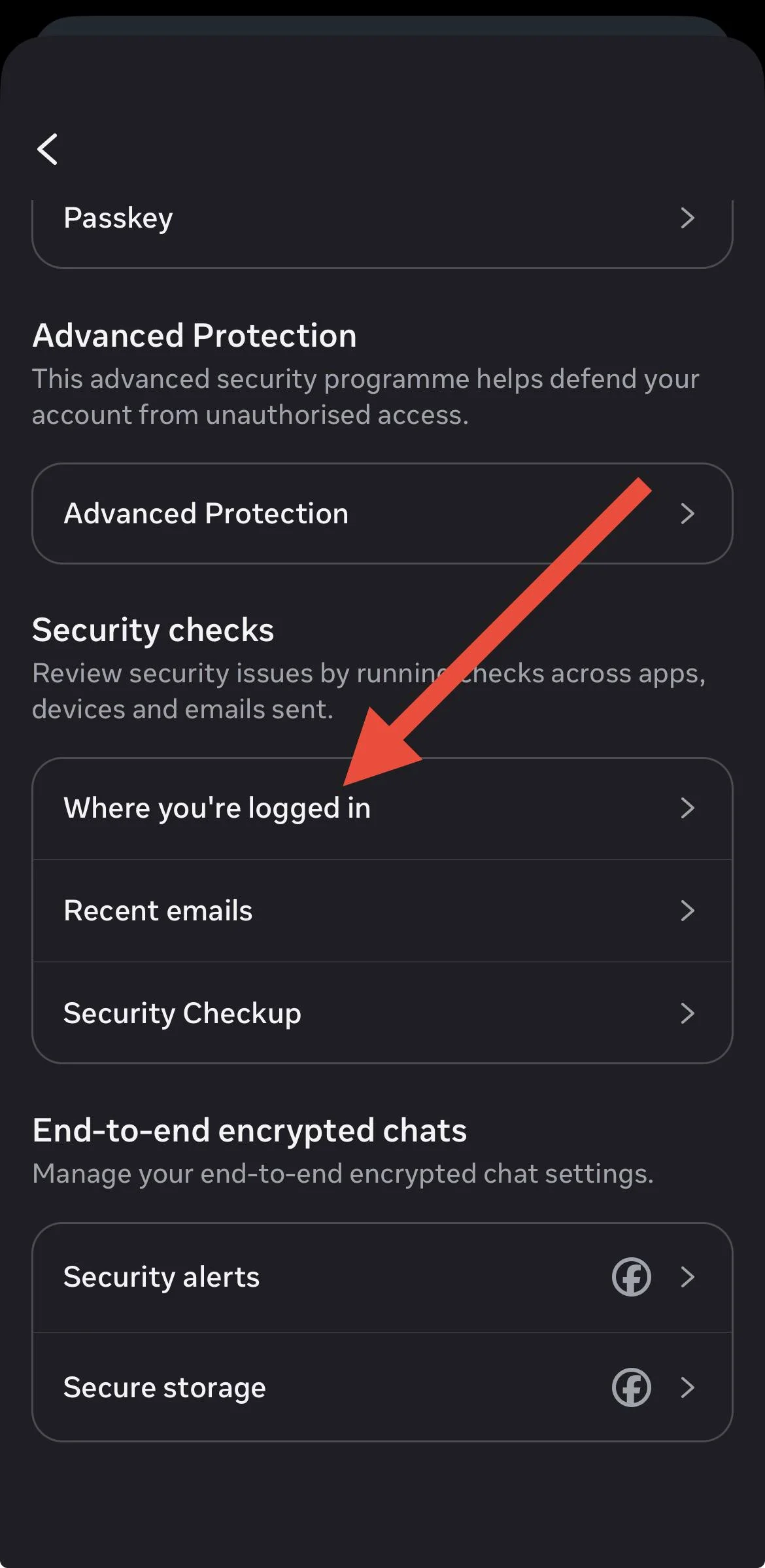 Open the Where You're Logged In section in Facebook Accounts Center