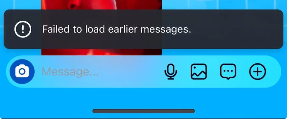 Instagram showing the "Failed to Load Earlier Messages" error while opening Direct Messages