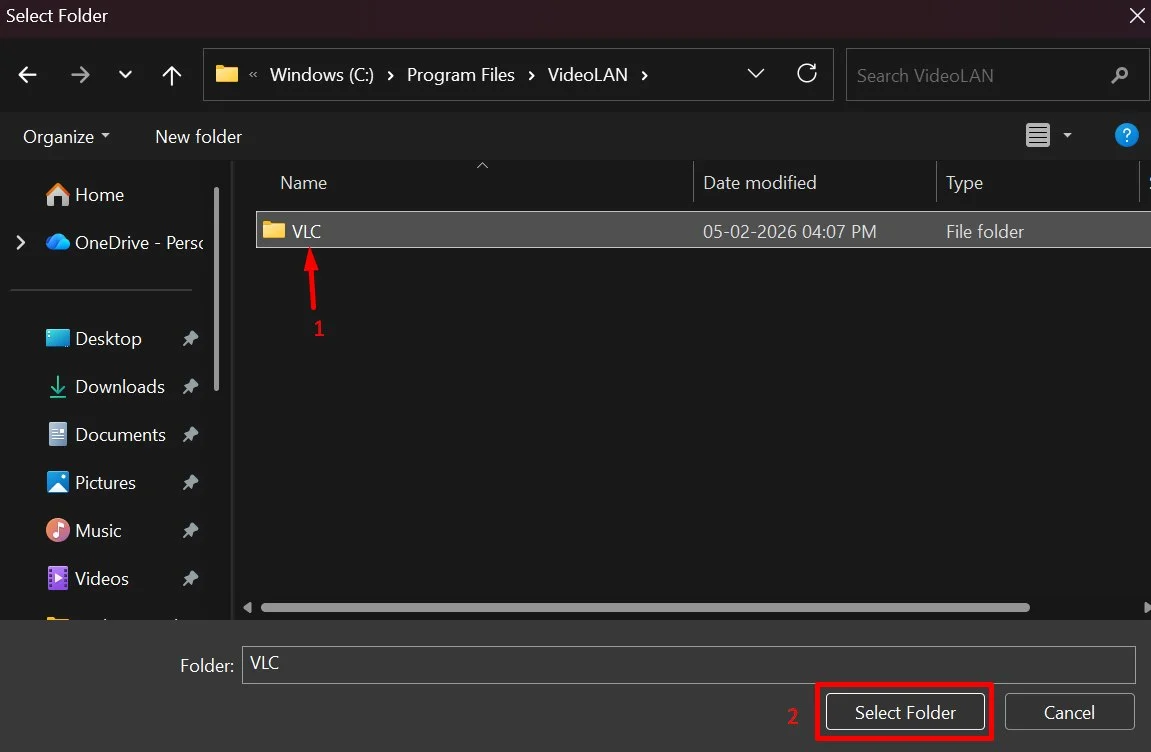 Adding the VLC installation folder as a Windows Defender exclusion