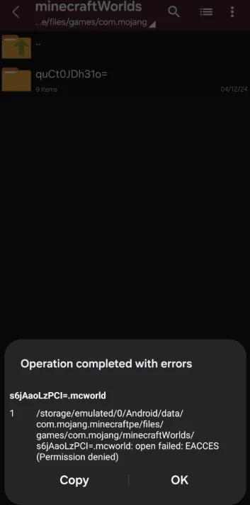 ZArchiver Operation Completed With Errors error message