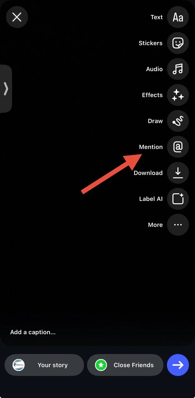 Instagram new mention option location highlighted
