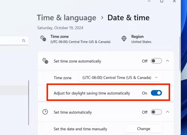 Adjust for daylight saving time automatically in Windows