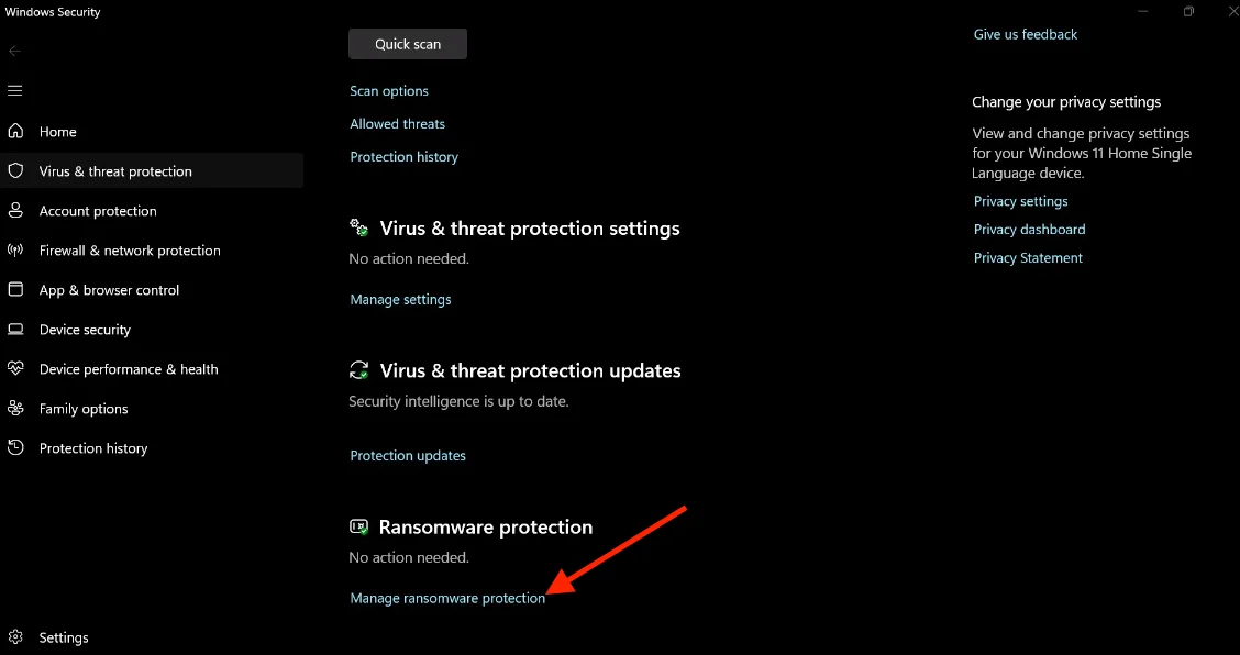 Manage ransomware protection settings in Windows Security