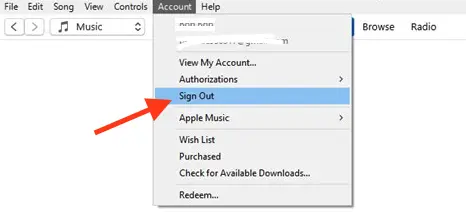 Sign Out option in iTunes