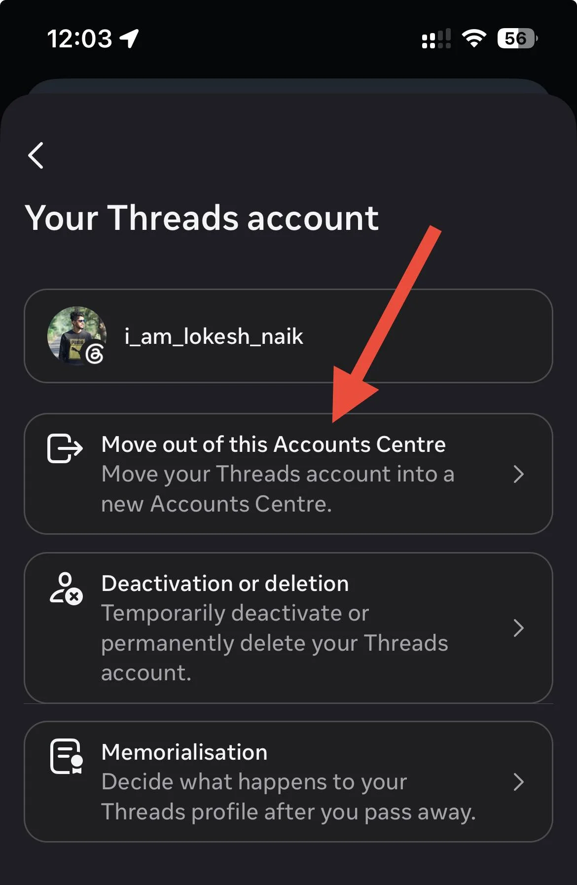 Move Threads account out of Instagram Accounts Center