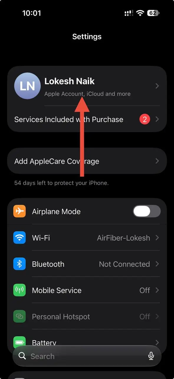 Open Settings on your iPhone or iPad and tap your Apple ID at the top
