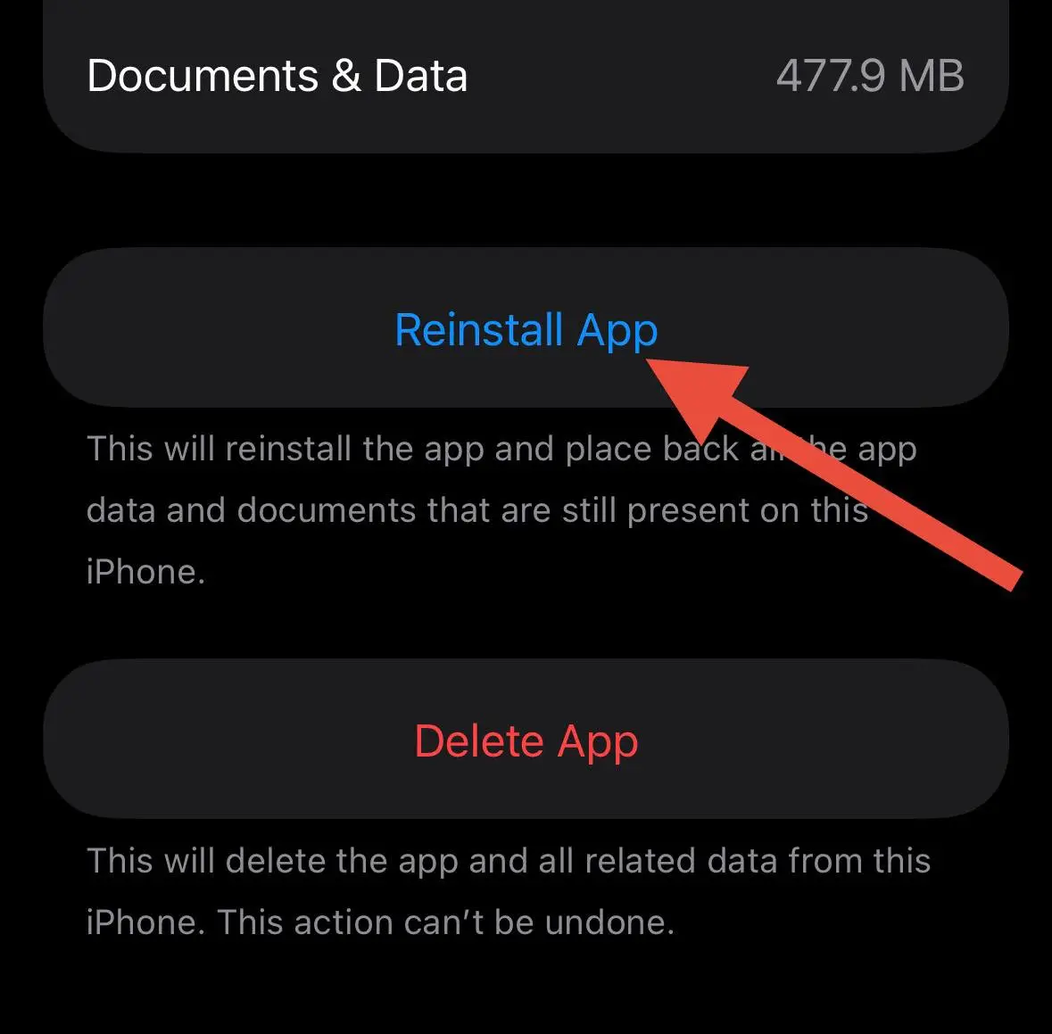 Reinstall App option on iOS