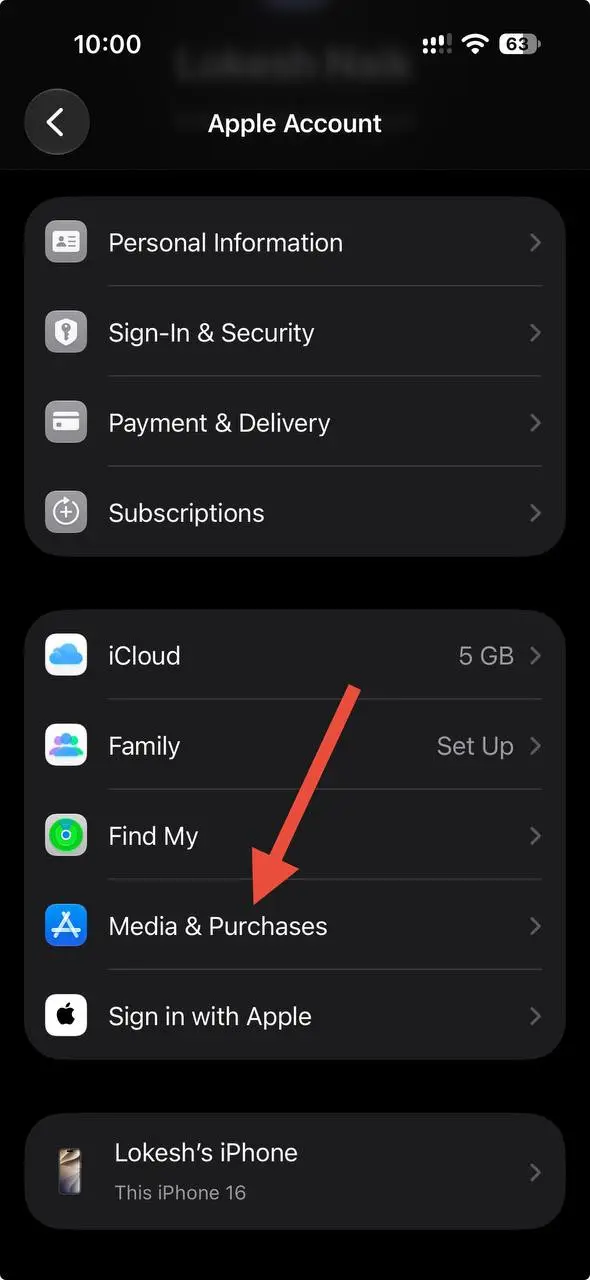 Select Media and Purchases in your Apple ID settings