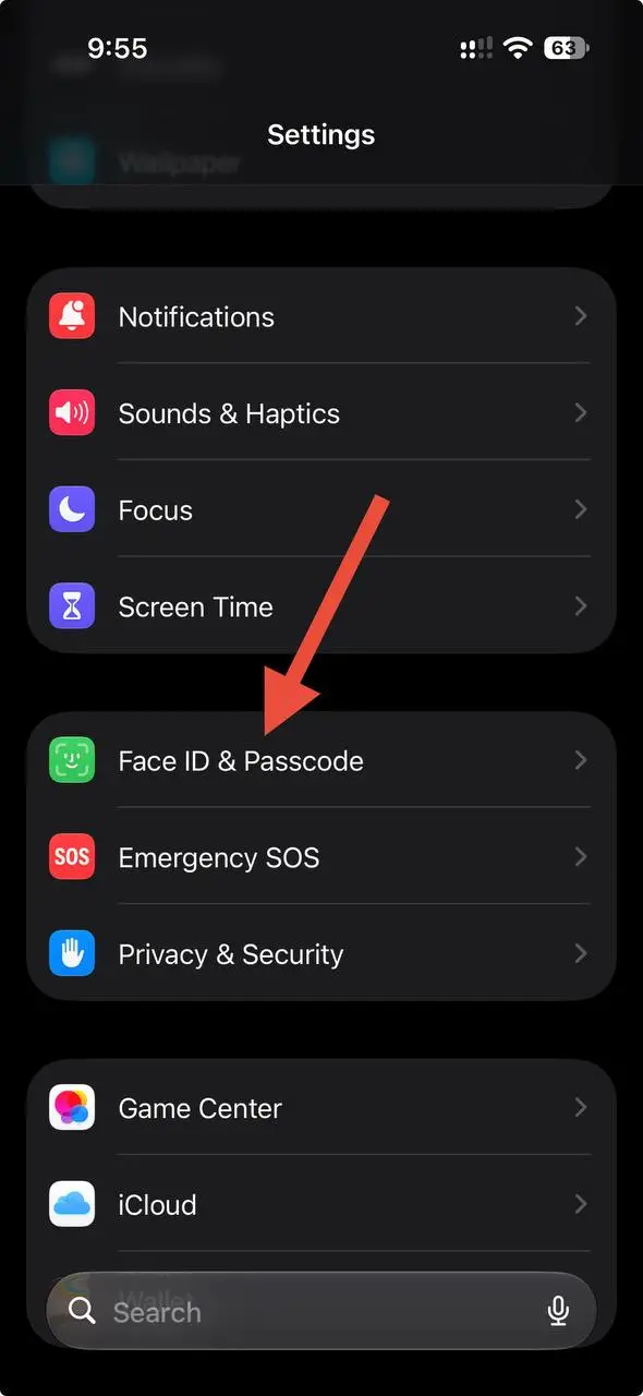 Tap Face ID and Passcode in iPhone settings