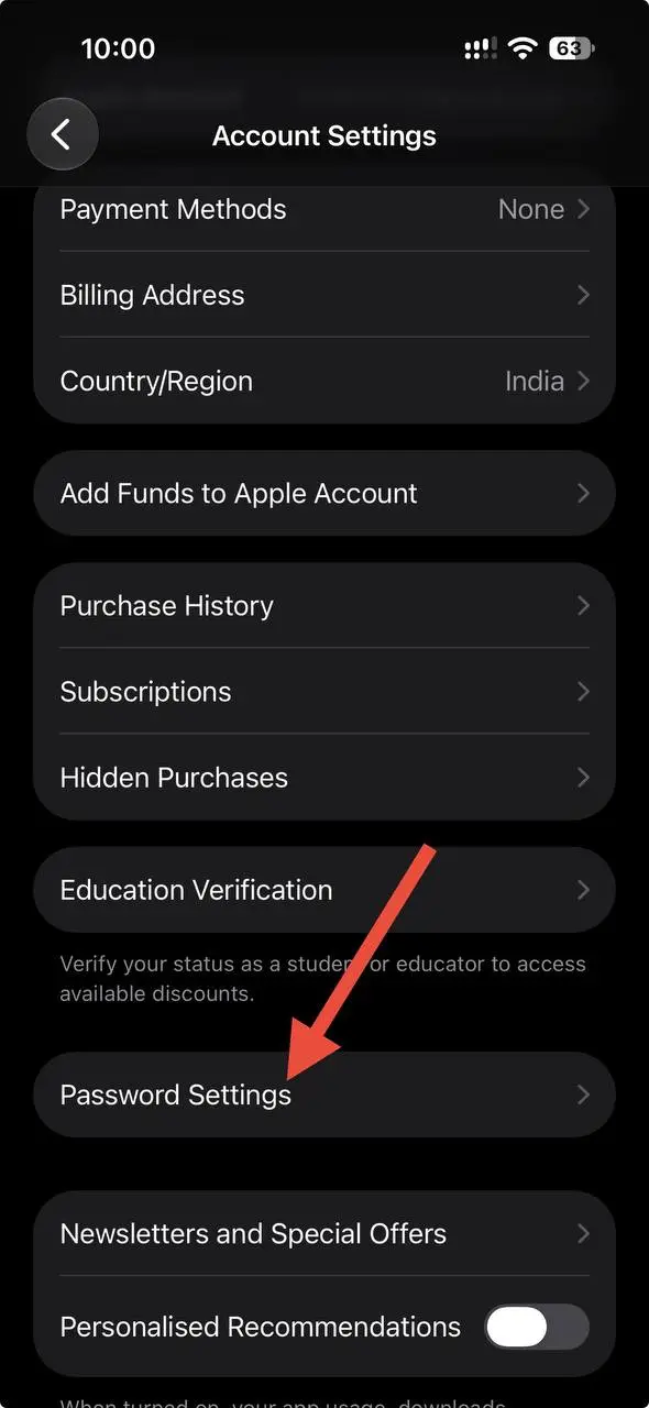 Tap Password Settings under Media and Purchases