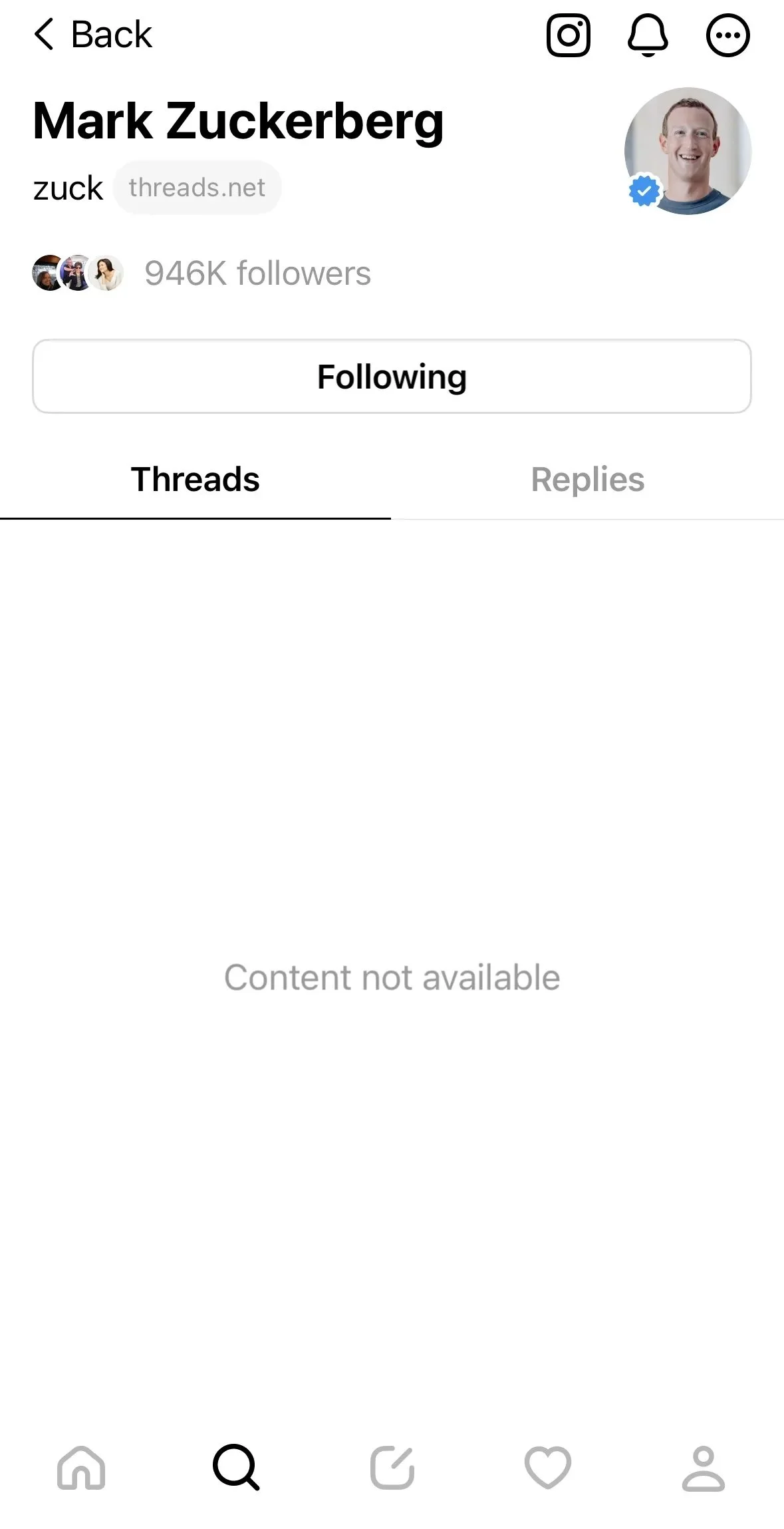 Threads “Content Not Available” error message