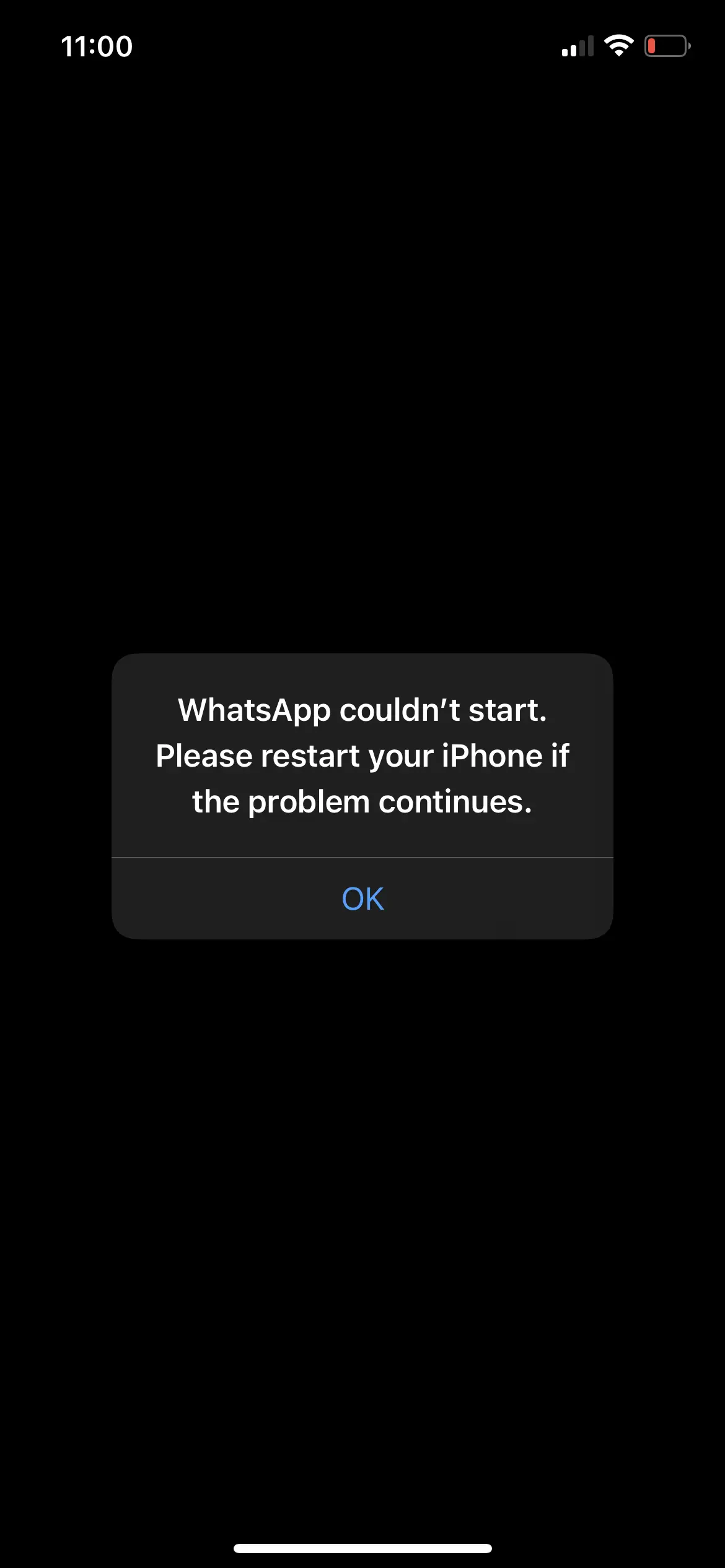 WhatsApp couldn’t start. Please restart your iPhone if the problem continues error message on iPhone